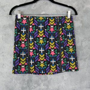 Divided Graphic Double Zipper Mini Skirt